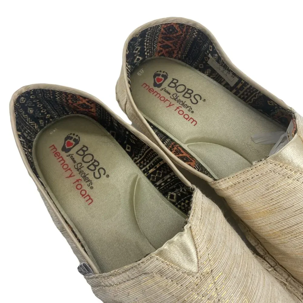 BOBS from Skechers 9 Slip On Fabric Upper Gold Thread Shoes Loafers Espadrilles